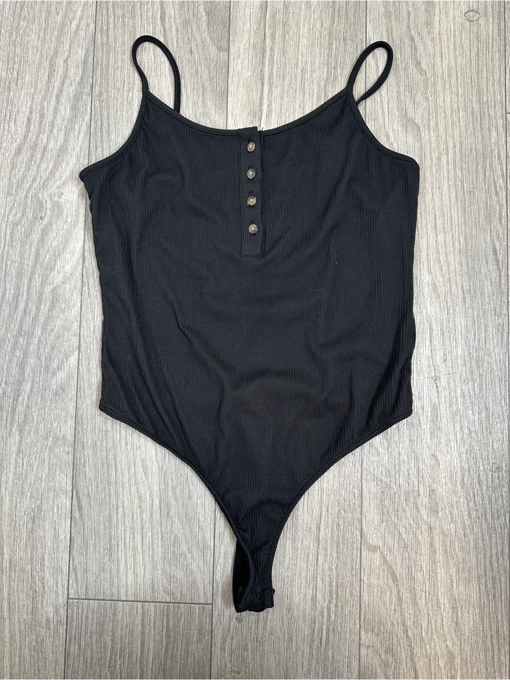 No Boundaries Black Ribbed Henley Bodysuit Size Medium Adjustable Strap